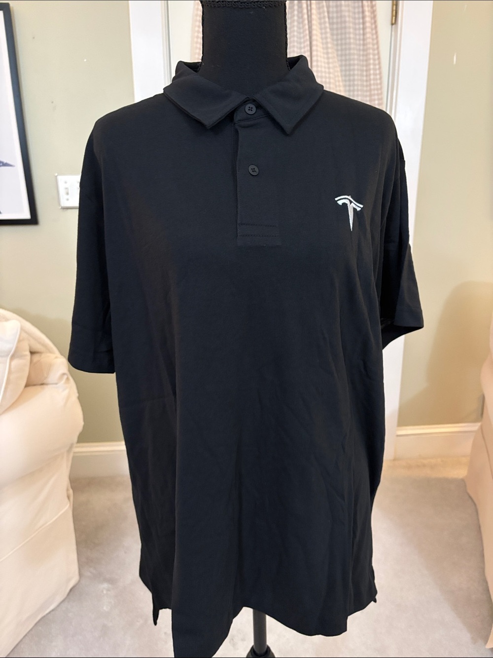 Tesla Black Polo Shirt with Small White Logo